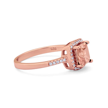 Princess Cut Wedding Ring Rose Tone, Simulated Morganite CZ 925 Sterling Silver